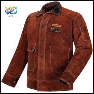 Heavy Duty Leather Welding Jacket, Flame Resistant Cowhide, Men Women Workwear